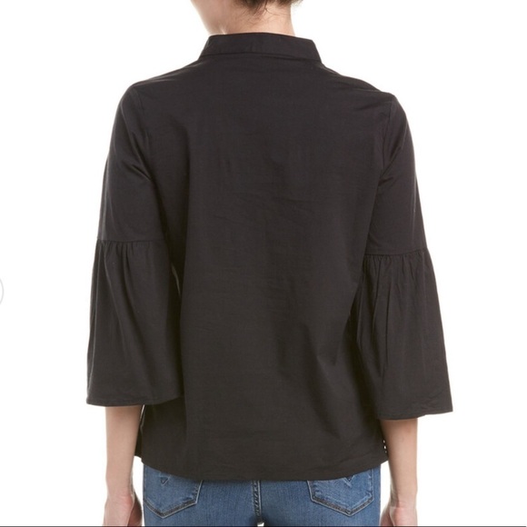 Walter Baker Lynn Top Black 3/4 Bell Sleeve Deep V Split Neck Small - Picture 2 of 11